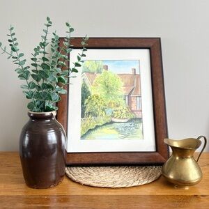 Framed Watercolour of Cottage by the Water – Vintage Landscape Art